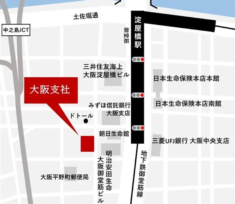 ⼤阪⽀社までの地図