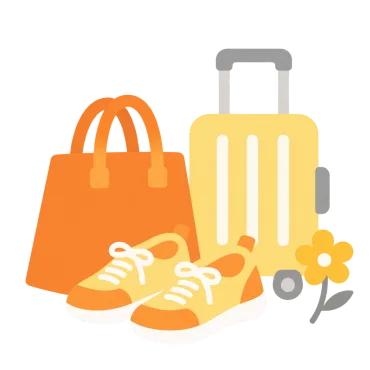 買い物袋と旅行かばん、靴のイラスト