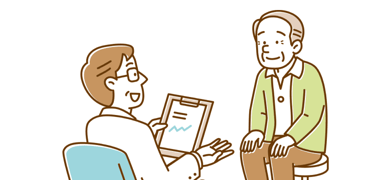 診察に同席し、医師の説明を聞き取るヘルパーのイラスト