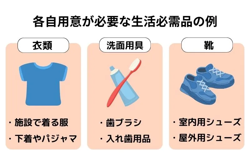 各自で用意しなければならない生活必需品